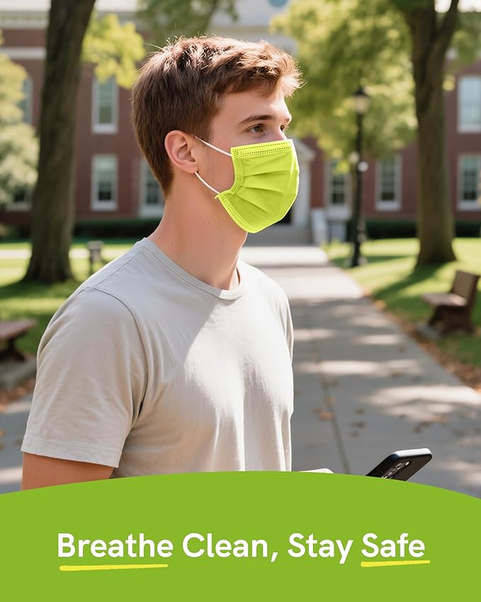 FriCARE Disposable Face Masks, 3-Ply ASTM Level 3 Medical Grade, FSA/HSA Eligible, Breathable & Comfortable for Allergy/Sun Protection, 50 Pack Light Green