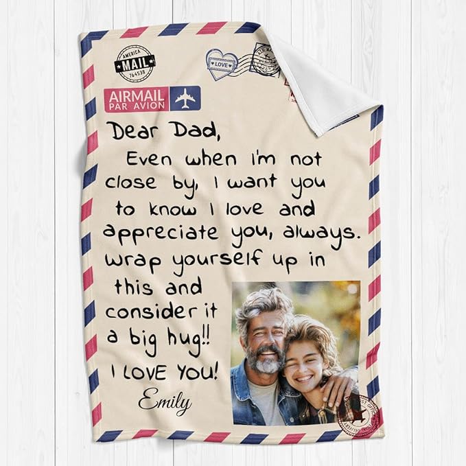 Personalized Fathers Day Blankets Gifts for Dad, Personalized Blanket to My Dad Gifts from Daughter Son, Letter Warm Soft Throw Blankets, Personalized Dad Gifts for Fathers Day