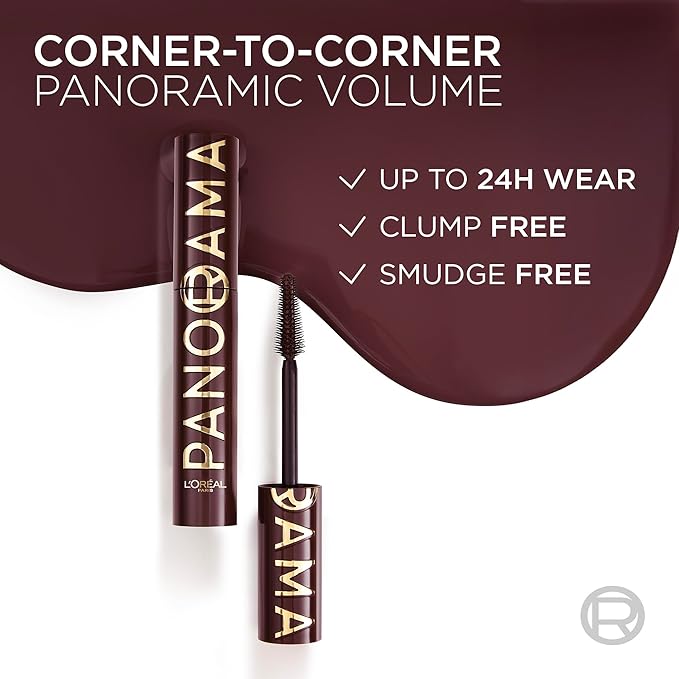 L'Oreal Paris Voluminous Panorama Chromatic Mascara, Volumizing and Lengthening Burgundy Mascara, Longwear, Smudge-Resistant and Washable, 707 Burgundy Cashmere