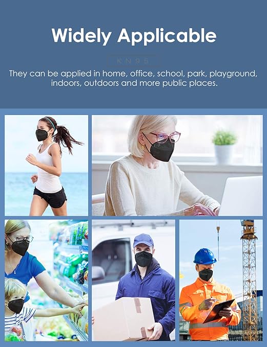 HUHETA KN95 Face Masks, Packs of 30 Individually Wrapped, 5-Ply Breathable and Comfortable Safety Mask, Filter Efficiency Over 95%, Protective Cup Dust Masks Against PM2.5 (Black Mask)