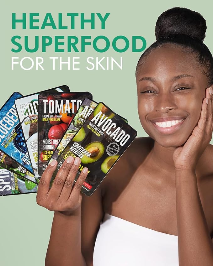 DERMAL Super Food Face Masks Skincare- 12 Pack Facial Sheet Mask for a Glowing Refreshing Skin- Moisturizing Sheet Masks for Face Enriched with Natural Ingredients for All Skin Types