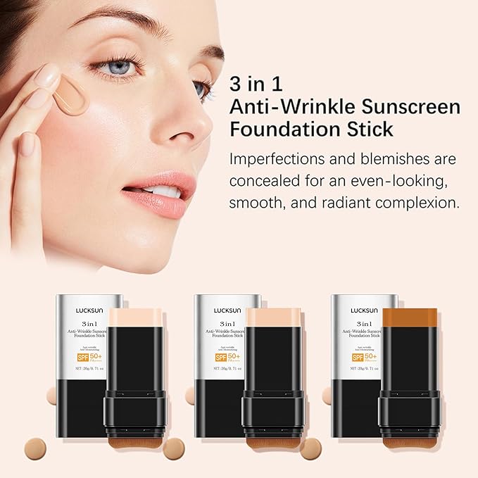 3-in-1 Anti-wrinkle Long-Lasting Hydrating Foundation Stick, Concealer, Multi-Use Coverage Cream, Natural Matte Finish for All Skin Types (Dark)