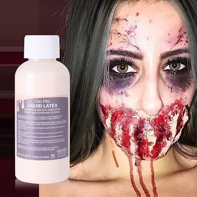 Go Ho Liquid Latex SFX Makeup(2 oz),Halloween Monster Zombie Costume Makeup,Quick Drying Multi-Purpose Liquid Face Paint for Scar Wound Peeling Skin Wrinkles Stipples Burns Blisters,Light Flesh