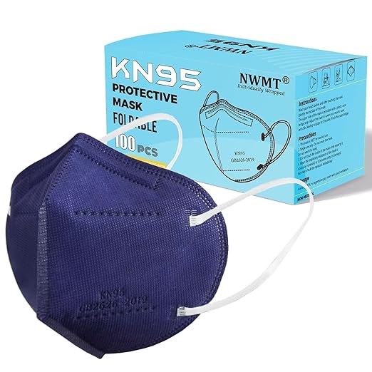 Navy Blue KN95 Face Masks 100 Pack Breathable Disposable Face Masks