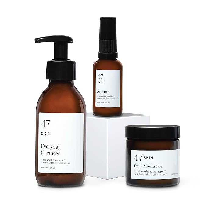 47 Skin | Daily Maintenance Skin Care Kit Bundle | Featuring Daily Moisturiser, Anti Blemish Serum and Everyday Cleanser | Contains Silver Chitoderm | Hydrating, Suitable for all Skin Types