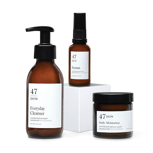 47 Skin | Daily Maintenance Skin Care Kit Bundle | Featuring Daily Moisturiser, Anti Blemish Serum and Everyday Cleanser | Contains Silver Chitoderm | Hydrating, Suitable for all Skin Types