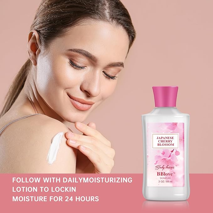 Bath and Body Gift Set for Women and Girls,Japanese Cherry Blossom,4PCS Set for-Shower Gel,Body Lotion,Body Mist,Exfoliating Scrub,Body Care Travel Set for Birthday Mother's Day Gifts