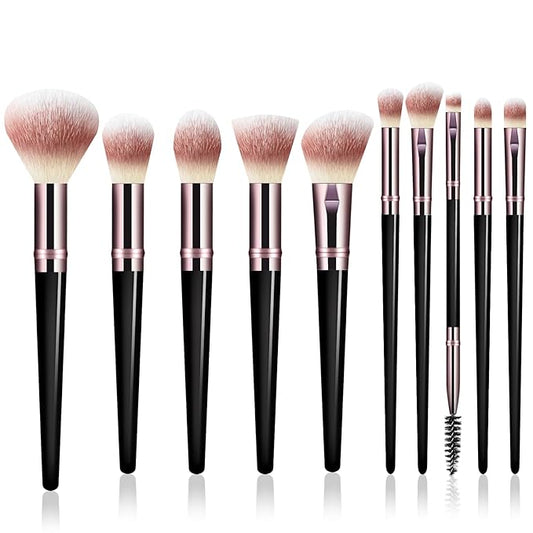 Makeup Brush Set, Premium Synthetic 10 PCS Makeup Brushes, Travel Makeup Brush Set with Soft Hairs, Makeup Brushes Set Professional for Blush, Eyeliner, Eyeshadow, Concealer, and Foundation (Black)