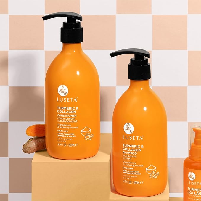 Luseta Shampoo and Conditioner Set for Hair with Turmeric & Collagen, Hair Thickening Volumizing Shampoo for Thin or Oil Hair, Sulfate and Parabens Free 2x16.9Oz