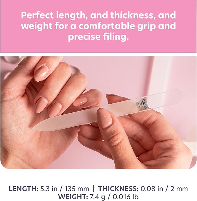 Bona Fide Beauty Czech Glass Nail File (Clear Color) - Crystal Fingernail File for Natural Nails with Clear Hardcase, Gifts for Women