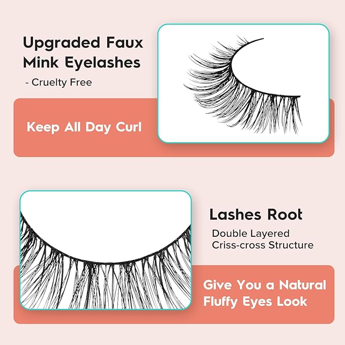 Lashes Wispy False Eyelashes Natural Look 10mm Short Lashes with Thin Band Siligli Fake Eyelashes 3D Volume Lashes Natural Short Eyelashes 7 Pair