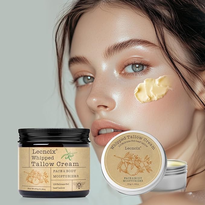 2PC Grass-Fed Beef Tallow for Skin,Tallow Face Moisturizer All-Natural Skin Care,Beef Tallow for Body & Face Moisturizer(Orange,2.12+1.06Oz)