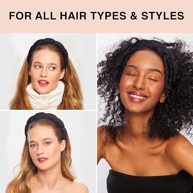 Kitsch Spa Headband for Washing Face - Recycled Fabric, Non-Slip Black Headbands for Women - Cute Stuff for Makeup, Beauty, Skin Care, Self Care | Ideal Gifts for Women - 1Pc