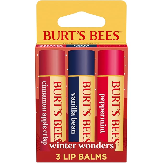 Burt's Bees Stocking Stuffers, Winter Wonders Lip Balm Set for Christmas Gifts, With Responsibily Sourced Beeswax, Natural Origin Lip Care, 3 Tubes, 0.15 oz.