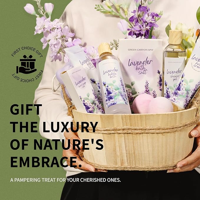 Spa Gift Baskets for Women - Lavender Bath Gift Sets- 11pcs with Bubble Bath, Shower Gel, Body Lotion, Bath Bombs, Essential Oil, Mothers Day Birthday Gifts Idea