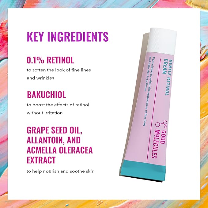 Good Molecules Gentle Retinol Cream - Retinol Night Cream to Minimize Appearance of Fine Lines & Wrinkles, Skin Tightening Recipe with Bakuchiol, Anti-Aging Skin Care For Face