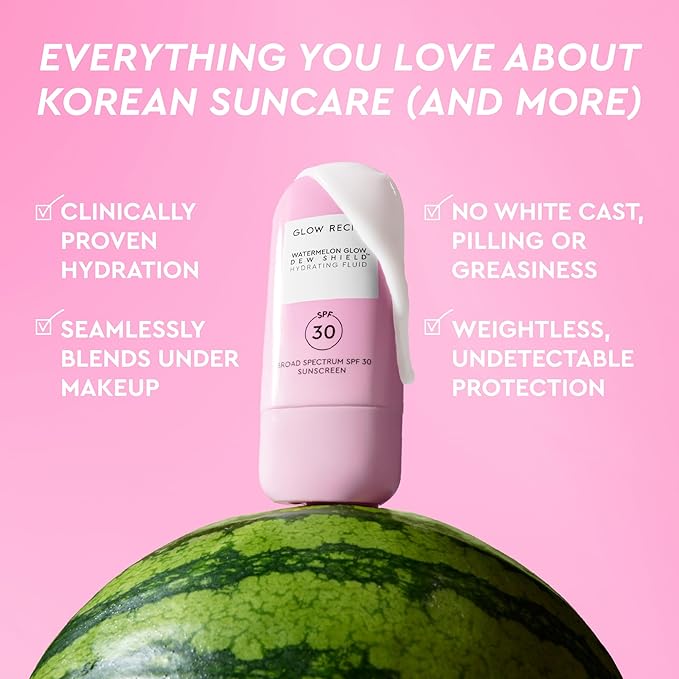 Glow Recipe Dew Shield Korean Face Sunscreen SPF 30 - Hydrating Moisturizer & Dewy, Lightweight Sunscreen - Formulated with Broad Spectrum UV Protection with No White Cast or Pilling (15ml)