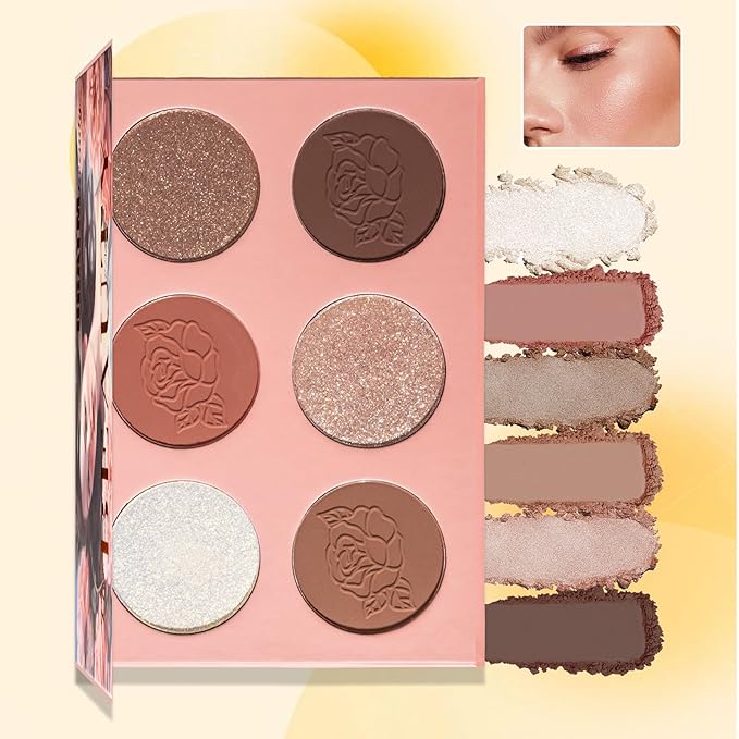Blush Palette, 6 Colors Highlighter Blush Powder Makeup, Long-Wearing, Smudge Proof, Natural-Looking, Blendable Cruelty-Free Matte Finish, Cream Contour Palette and Blush Palette Face Makeup