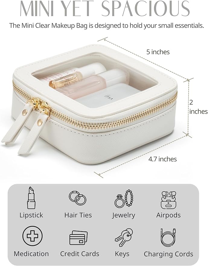 Popvibe Clear Makeup Bag Travel Cosmetic Case Transparent Toiletry Bag with Zipper, Portable Make Up Organizer Traveling Compact Car Bag for Essentials