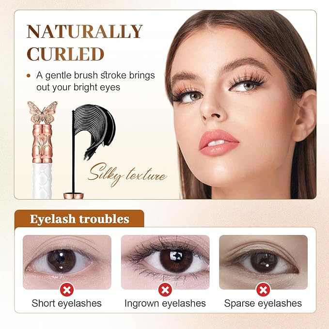 Mascara, 2026 New Waterproof Curling and Long-Lasting Mascara for Everyday Wear, Fine Brush Black Mascaras for Smudge-Proof, Sweat-proof, Non-smudged (3 PCS)