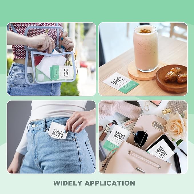 100 pcs Disposable Skin Cleansing Wipes, Individual Wrapped, Safe, Convenient, Lightweight, Remove Makeup(Green)