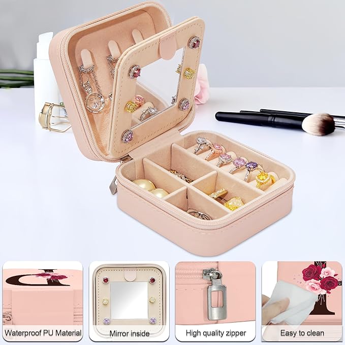 Birthday Gifts for Women,Initial Canvas Tote Bag,Monogrammed Gift for Women,16oz Initial Glass Cup,Makeup Bag with Zipper,Jewelry Organizer Box,Personalized Gifts for Mom-P