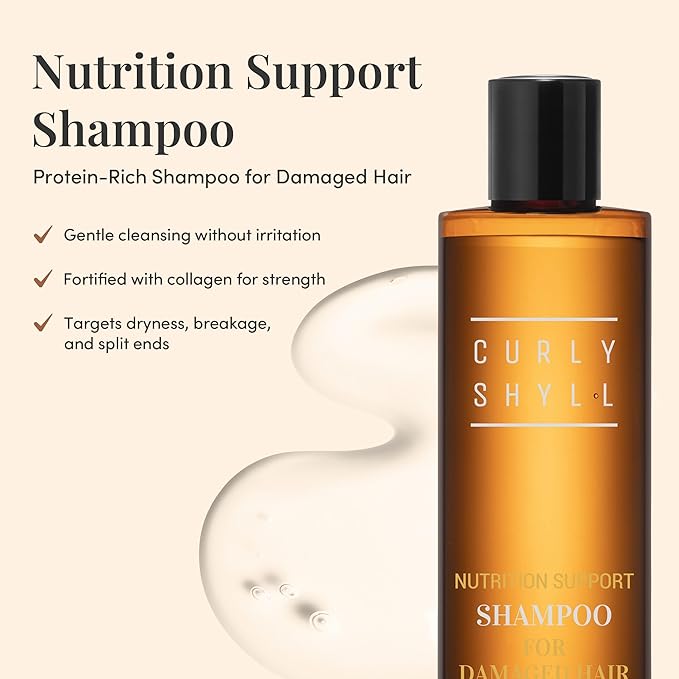 CURLYSHYLL Nutrition Support Shampoo | Collagen & Grain Protein Care | For Brittle or Damaged Hair | Gentle Daily Cleanser | 330ml