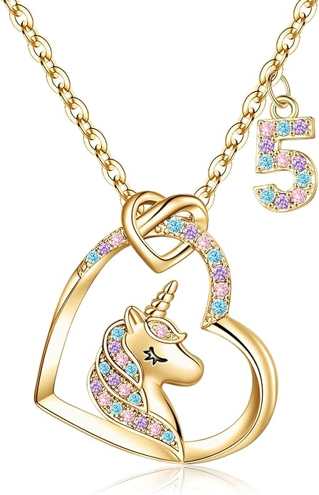 Hidepoo Birthday Unicorns Gifts for Girls - Unicorn Necklace Birthday Gift for 3-16 Year Old Girl Colorful CZ Heart Pendant Unicorn Necklace for Girls Gifts Jewelry