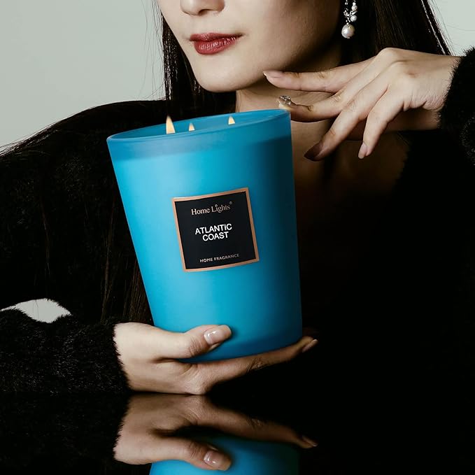 HomeLights Scented Candle | Large Jar Candle - 33.3 Oz. Natural Soy Aromatherapy Candles | Up to 130 Hours Burn Time with 3 Cotton Wicks,Home Decorative Fragrance Candles Gift - Atlantic Coast