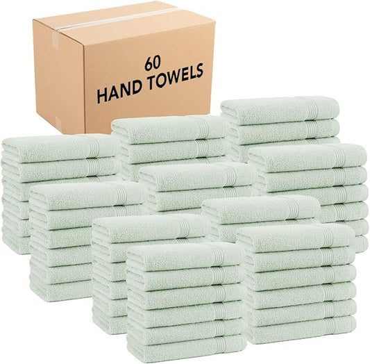Arkwright Bathroom Hand Towels Set of 6 - (Bulk Case of 60) Super Soft 100% Cotton, 600 GSM Quick Dry & Absorbent, Luxury Bath Essentials for Hotels, Spa, Hosts, and Vacation Rentals, Eucalyptus Green