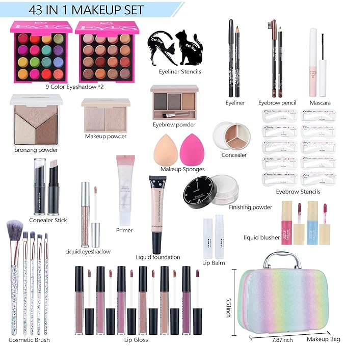 Makeup Kits For Girls Teens, Makeup Gift Set For Women with Eyeshadow Palettes, Brushes, Lip Gloss, Travel Make up Starter Kit For Beginners (C01612)