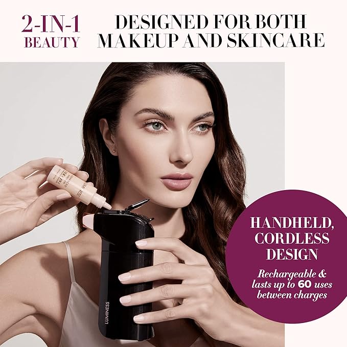 Luminess BREEZE DUO Airbrush Makeup System, Rich Coverage – 9-Piece Kit includes 2x Silk Airbrush Foundation, Plum Shade Blush, Glow Highlighter, Moisturizer Primer, and Airbrush Cleaning Solution