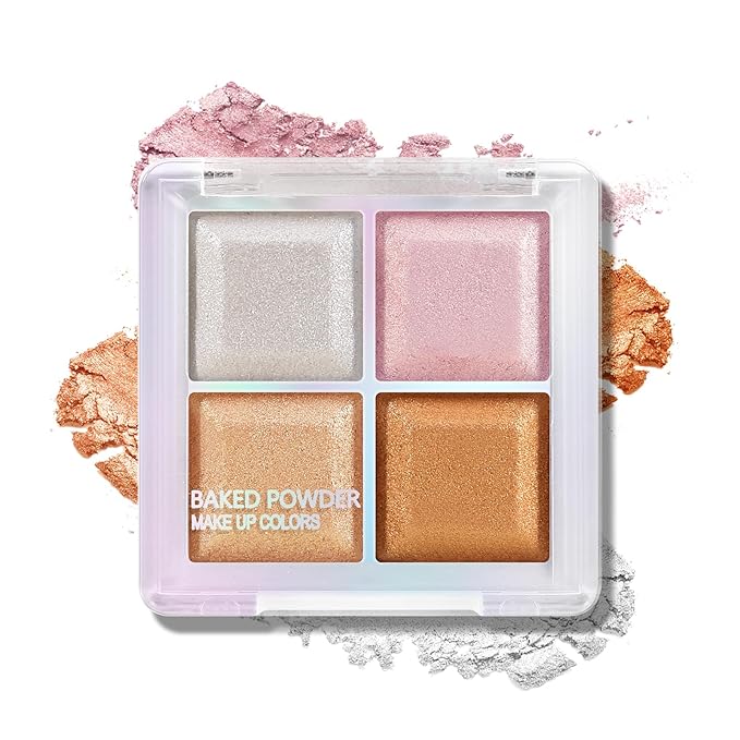 Boobeen Blush and Highlighter Palette- 4-color Metallic Shimmer Shadow Powder, Illuminator Makeup Set for Shading, Highlighting & Defining the Face