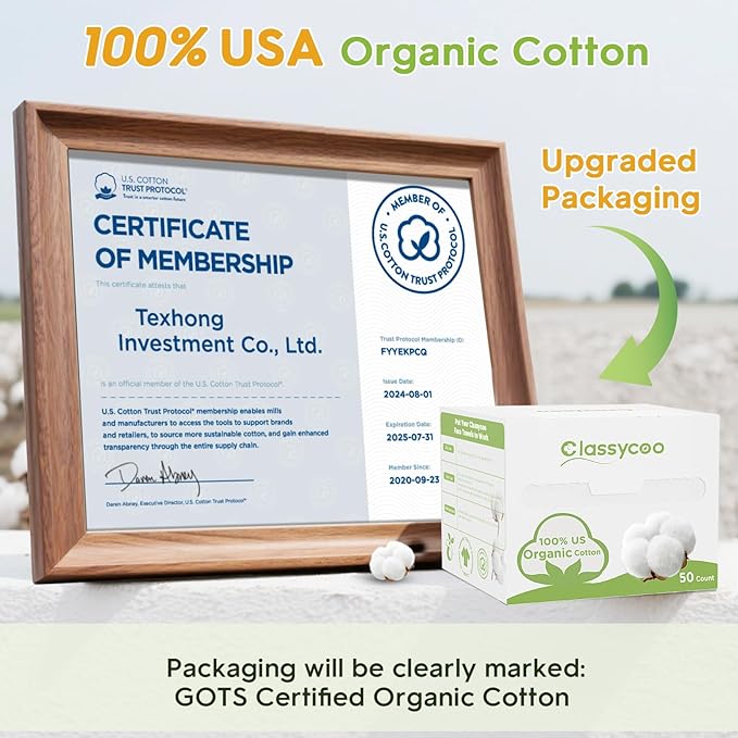 Classycoo XL Disposable Face Towel, 100% Cotton Ultra-Soft for Sensitive-Skin Facial Wipes Cleansing Towels, Odor-Free, Makeup Remover Cloths for Travel, Home Hand Dry Wipe(50 Count)