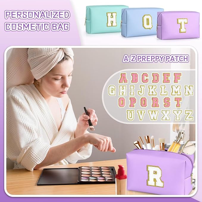 TOPEAST Preppy Bag, Monogrammed Makeup Bags with Zipper, Cute Makeup Pouch, Initial Birthday Gifts Bag for Daughter Friends Sister, Preppy Things for Girls (Purple H)