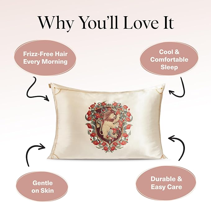 Kitsch x Harry Potter Gryffindor Satin Pillowcase w/Zipper for Hair & Skin - Double-Sided, Softer Than Silk, Wrinkle-Free, Machine Washable, Frizz Control, Breakout Prevention - Queen/Standard(19x26)