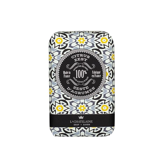 La Chatelaine Soap Supply Tin Gift Set |Unisex, Men, Women| Plant-based shea butter bar soaps | Made in France | Natural and Organic | Large soap bars | Set of 6, 8.8 oz./250g bars - Red Mosaic