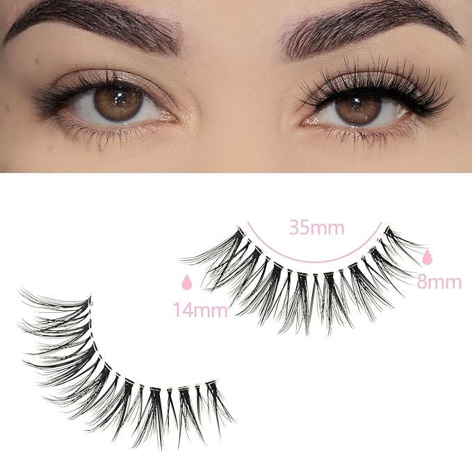 FARRED Cat Eye Lashes False Eyelashes Natural Look Clear Band Wispy Lashes 14 Pairs Lash Strips Hybrid Full Cateye Medium Length Strip Lashes Pack Pestañas (F28 | 8-14mm)