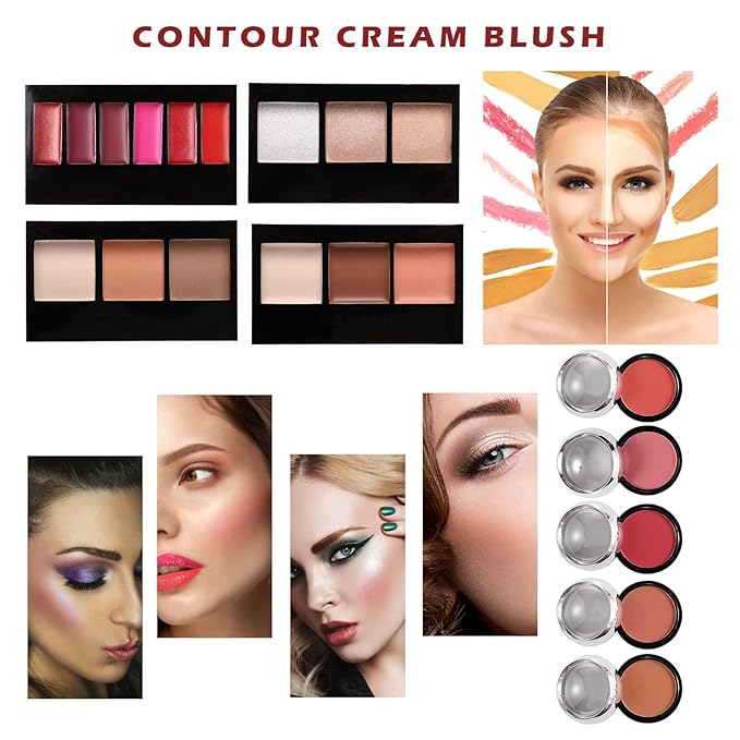 All in One Makeup Kit for Teens, 106 Pcs Professional Kit, Include Eyeshadow Palette, Lipstick Set, Concealer, Foundation, Lipgloss, Makeup Brush (Red)