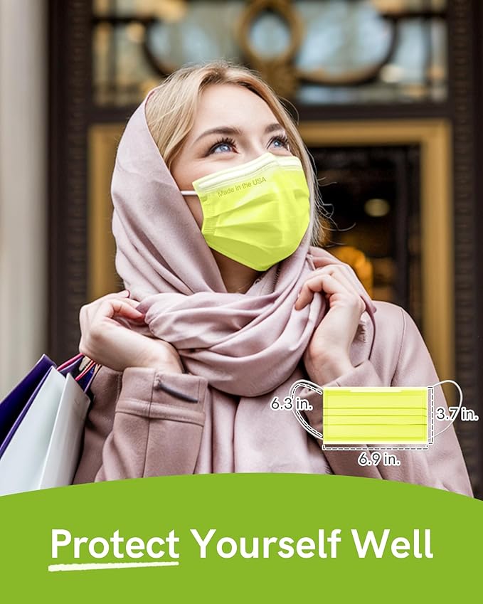 FriCARE Disposable Face Masks, 3-Ply ASTM Level 3 Medical Grade, Breathable & Comfortable for Adult Daily Work/Sun Protection, 50 Pack Neon Pixel