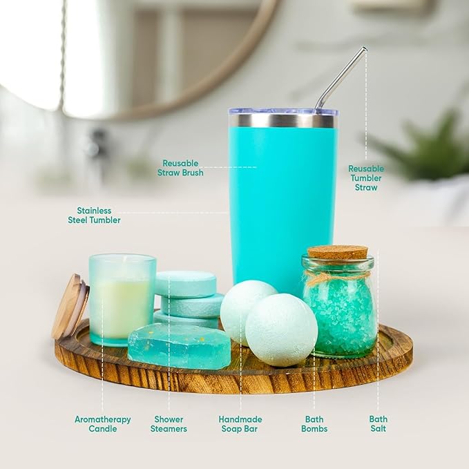 Luxury Spa Gift Basket Set – 16 Pcs Bath Set with Bath Bombs, Body Lotion, Shower Gel & More – Relaxing Gifts for Women & Men – Perfect for Birthday, Christmas, Thank You & Bridal Shower(Turquoise)