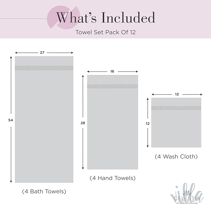 100% Cotton Bath Towel Set of 12-4 Bath Towels, 4 Hand Towels, 4 Wash Cloths, Sustainable, Soft, Highly Absorbent, Combed Cotton 12 Piece Set for Hotels, Spa, Bathroom, Dorm, Burgandy