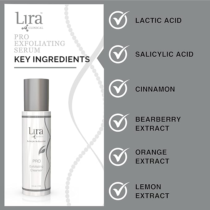Lira Clinical PRO Exfoliating Face Cleanser - Brightening Facial Wash with Salicylic Acid - 6 Oz