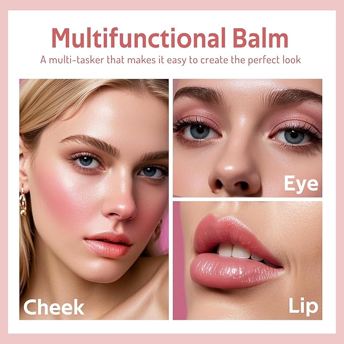 bayfree Multi Cream Blush & Blush Brush Set, Korean Makeup Blush for Cheeks, Multi-Use Face Balm, Lightweight & Hydrating, Blendable Color, Non-Greasy, Soft Bristles for Radiant Finish (Pink Sakura)