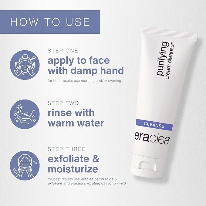 eraclea Purifying Cream Cleanser, Gentle Daily Cleanser with Hyaluronic Acid, Hydrating Face Moisturizer for Dry Skin, Soothing Face Wash Removes Impurities, Oil, and Makeup for Radiant Skin (4 fl oz)