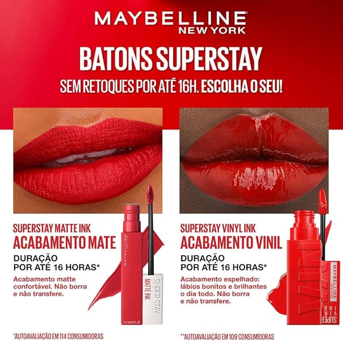 Maybelline Super Stay Vinyl Ink Longwear No-Budge Liquid Lipcolor Makeup, Highly Pigmented Color and Instant Shine, Lippy, Cranberry Red Lipstick, 0.14 fl oz, 1 Count