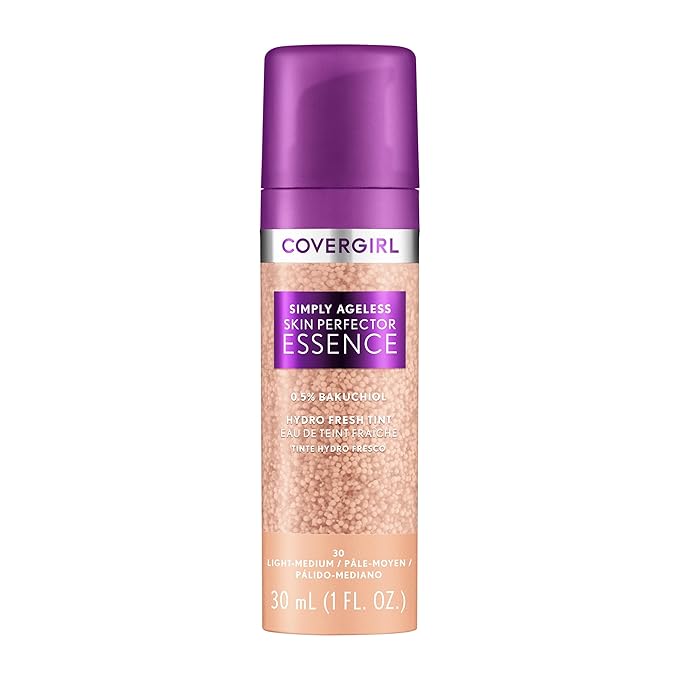 Covergirl Simply Ageless Skin Perfector Essence Foundation, 30 Light-Medium,Tinted Skincare Makeup Hybrid, Sheer Tint, Radiant Finish, Glowy Finish, Vegan Formula, 1.0oz