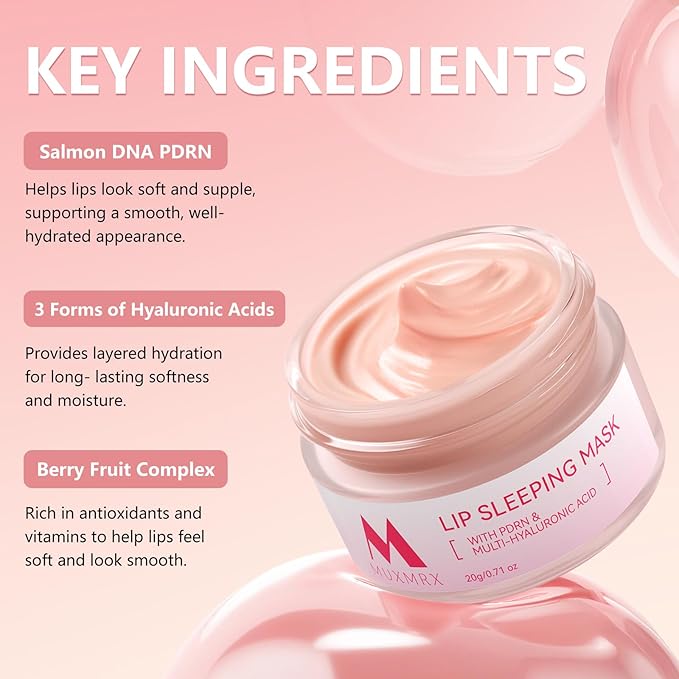 PDRN Lip Sleeping Mask, Salmon PDRN, 3 Hyaluronic Acid for Softer Lips, Long-lasting Moisture Lip Mask Overnight with Murumuru Butter & Antioxidants for Very Dry Lips Care, Korean Skin care 0.71oz