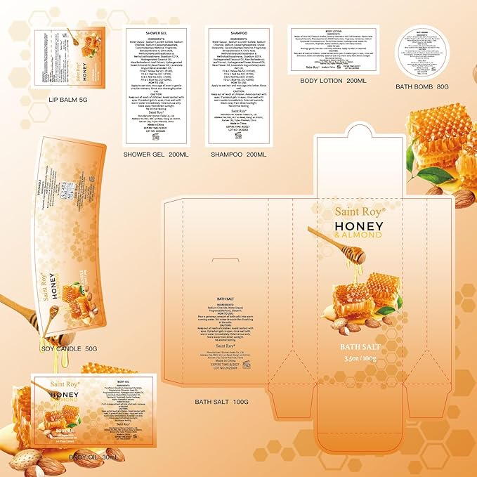 Fathers Day Gifts for Men Bath spa Gifts for Her Spa Gift Basket, Honey Almond Spa Basket Bath and Body Set with Bath Bomb, Jojoba Oil & Lip Balm, Birthday Holiday Home Spa Gifts for Women & Men Dad