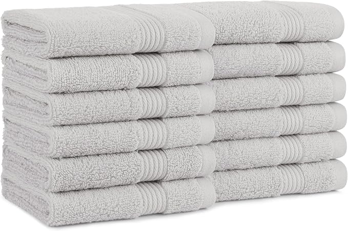 Arkwright Bath Washcloths 12 Pack - Super Soft 100% Cotton, 600 GSM Quick Dry & Absorbent, Luxury Face & Body Wash Cloth Towels for Hotels, Spa, and Vacation Rentals, Titanium Grey